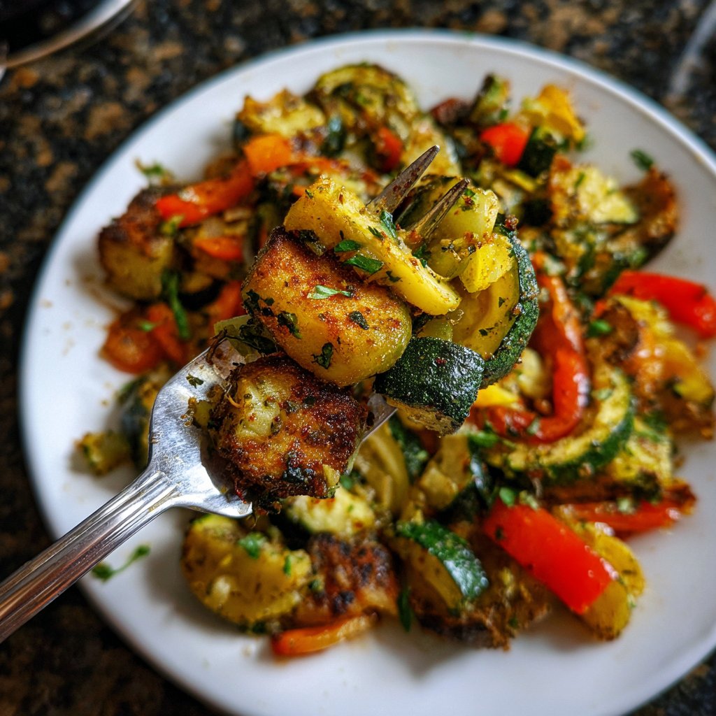 Gemüsepfanne mit Zucchini und Knoblauch