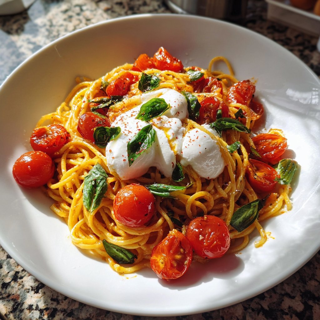 Spaghetti mit Tomaten und Burrata