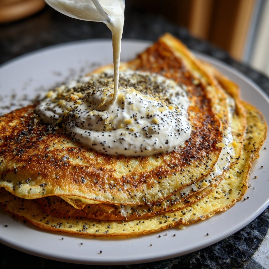 Pfannkuchen mit Mohn und Vanillequark