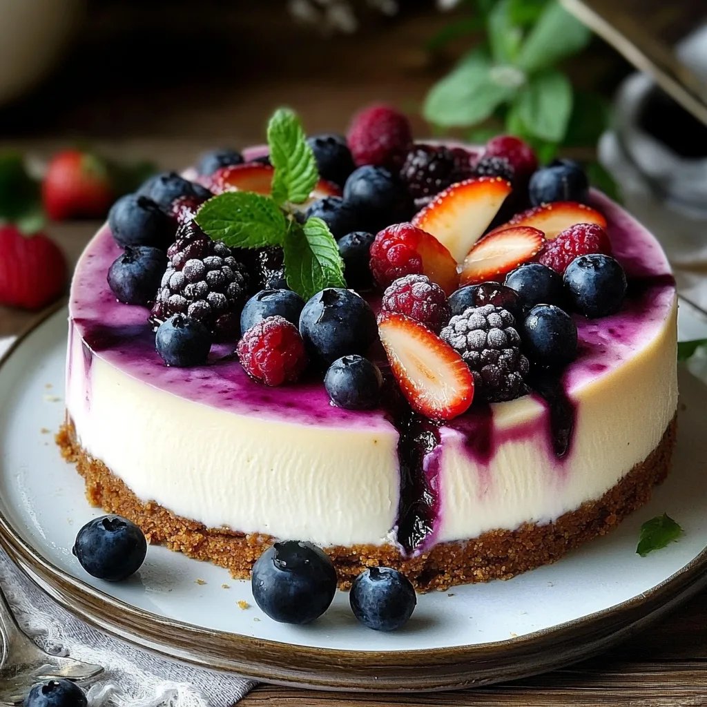 No bake-Cheesecake mit Heidelbeeren und Bröselboden