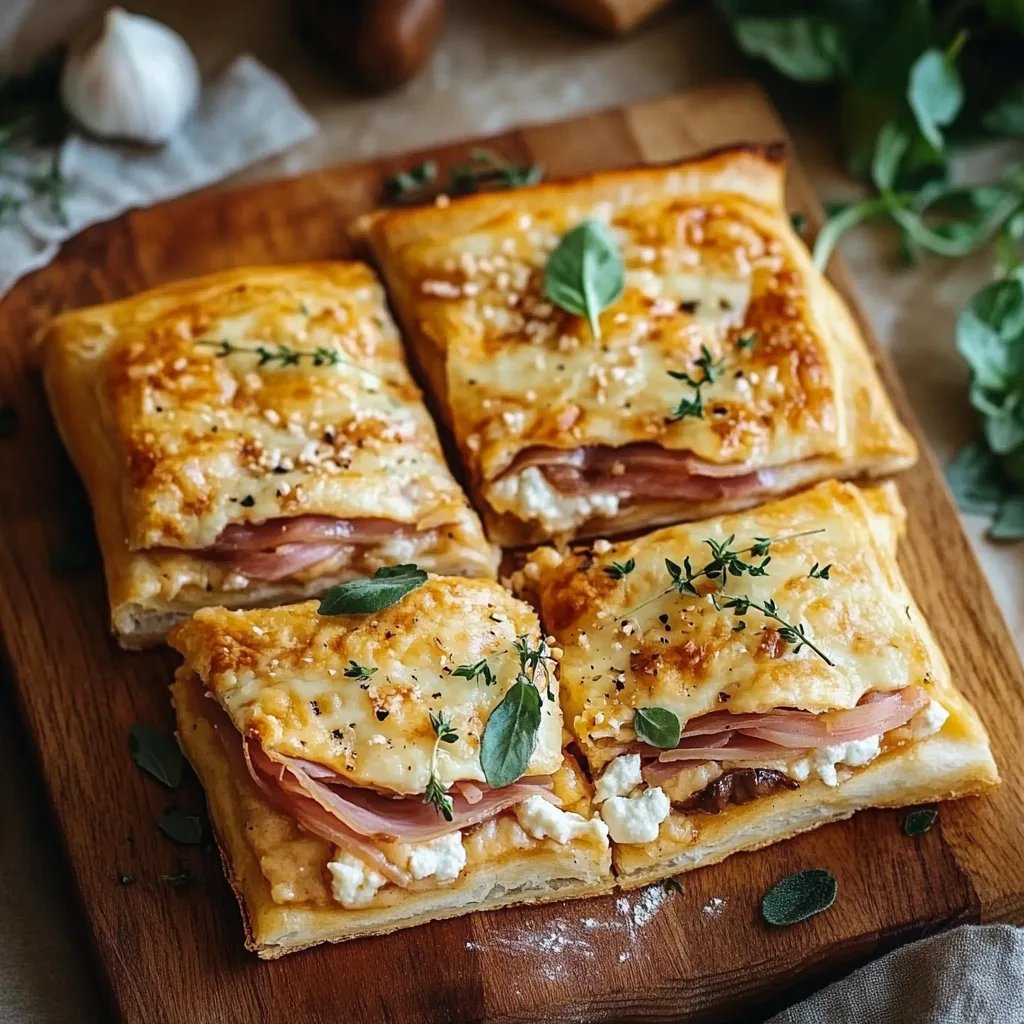 Knusprige Schinken-Käse-Teigstapel